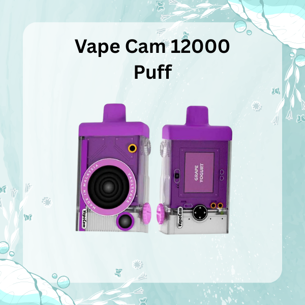Vape Cam 12000 Puffs Starter Kit with LED Screen and adjustable airflow.