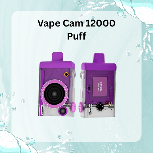 Vape Cam 12000 Puffs Starter Kit with LED Screen and adjustable airflow.